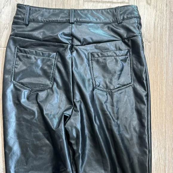 SHEIN Leather Look Slant Pocket Flare Leg Pants Size Small - Picture 5 of 8